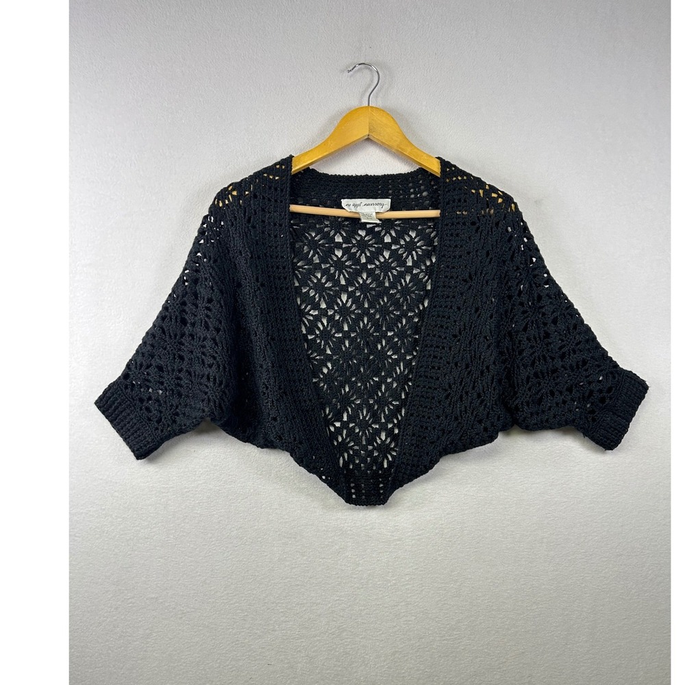no‎ appt necessary black crochet floral shrug kimono bolero S/M